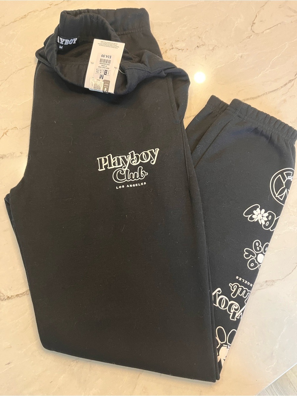 PLAYBOY Black Joggers with White Playboy Club Graphics